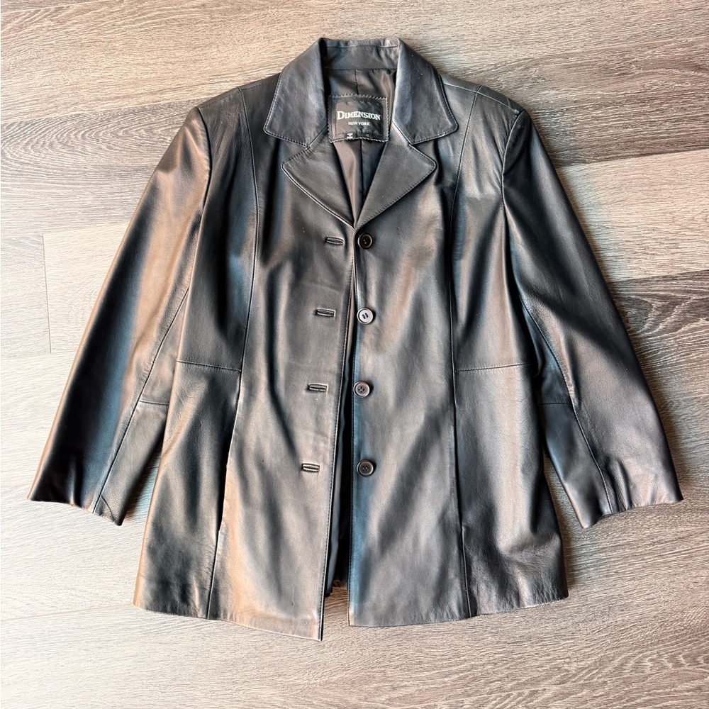 Dimension Black Leather Button-Front Women's Jacket